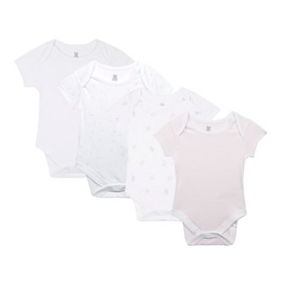 Pack of four babies white striped and bunny printed bodysuits